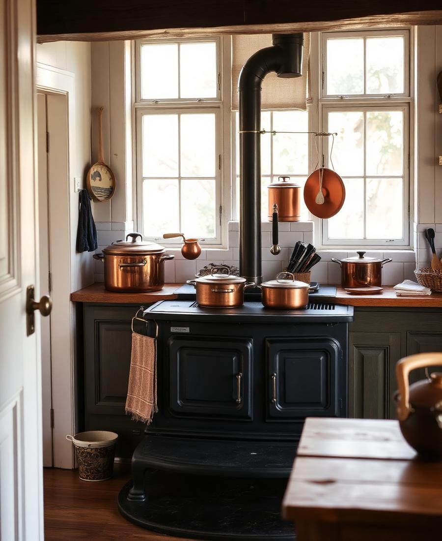Cuisinière bois en cuisine de famille